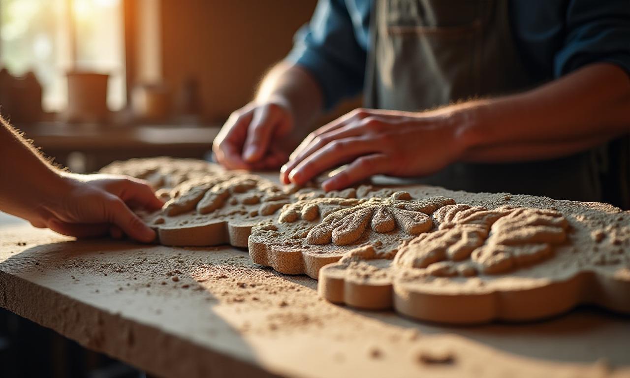 Artigiano al lavoro su uno stampo per blocchi storici